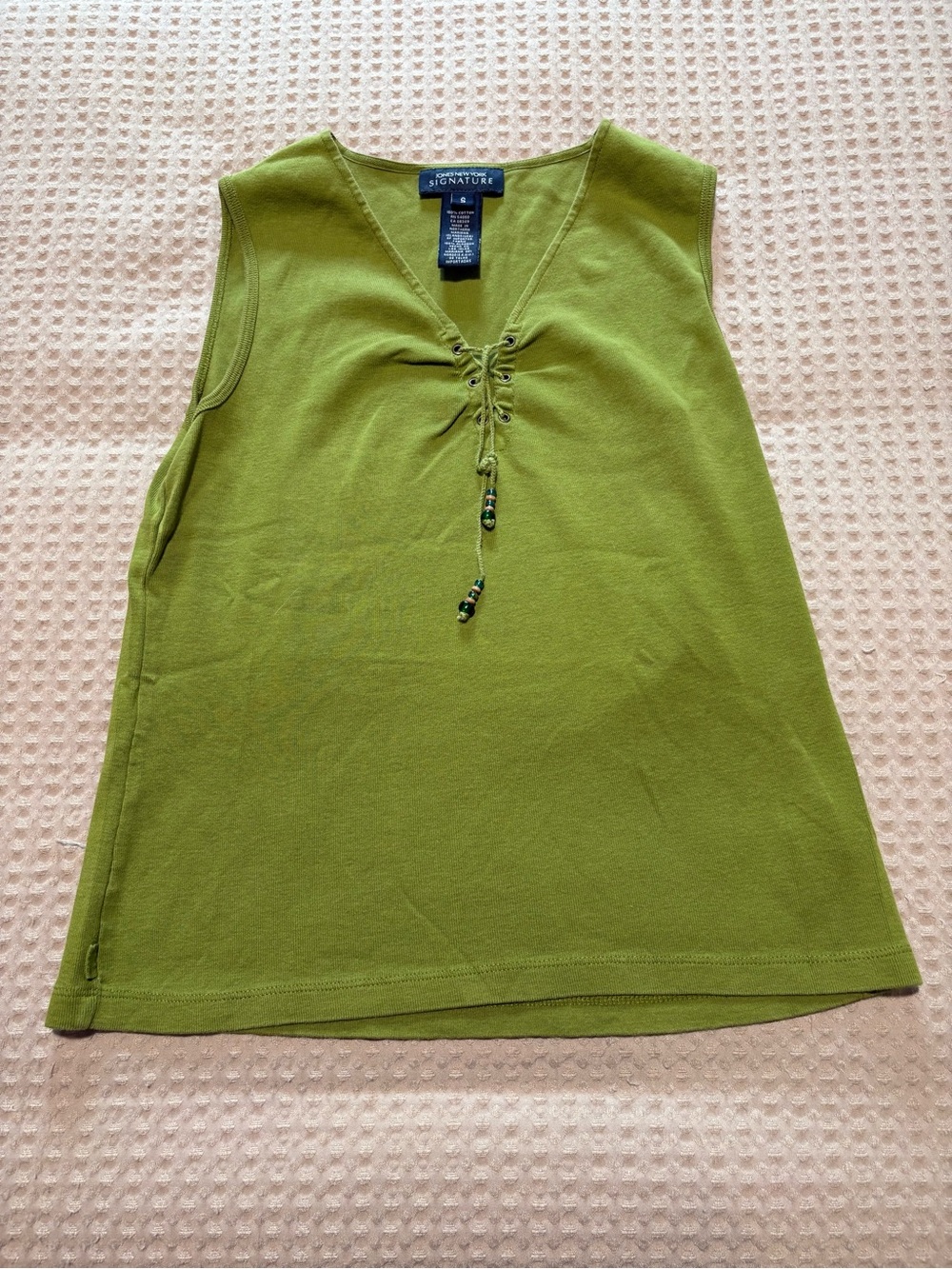 Jones New York 100% Cotton Size S Lime Green Lace-Up Tank Top 90 Retro Inspired